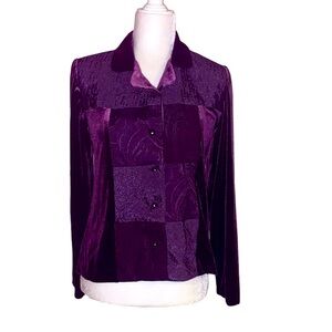 K Petite Vintage Purple Velvet Button Up Shirt